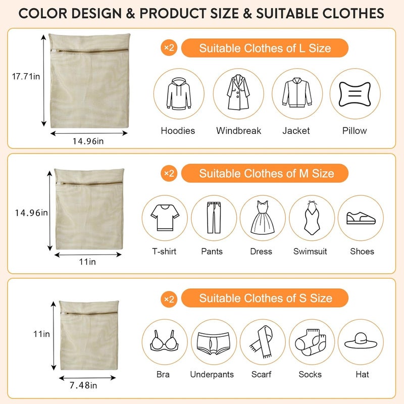 NAHADS 6-Piece Bag, Durable Cotton Mesh Laundry Bag, Sturdy Zipper, Breathable Mesh, Exquisite Laundry Bag for Underwear, Clothes, Pants, Shoes and Socks - Image 4